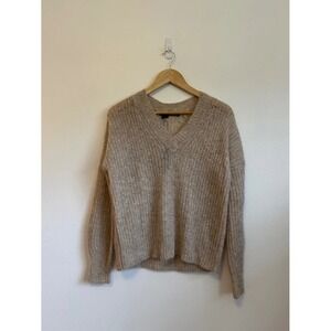 NWT 360Sweater Alpaca Wool V-Neck Shimmer Knit Oatmeal Beige Sweater | Size XS